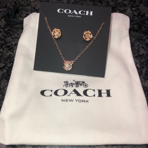 Coach Jewelry - Coach Rose Gold Necklace and Earrings
